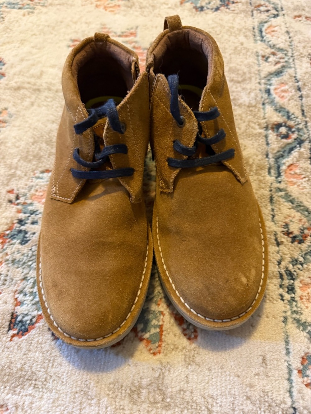 Florsheim Boys Tan Suede Chukka Boots with Navy Laces